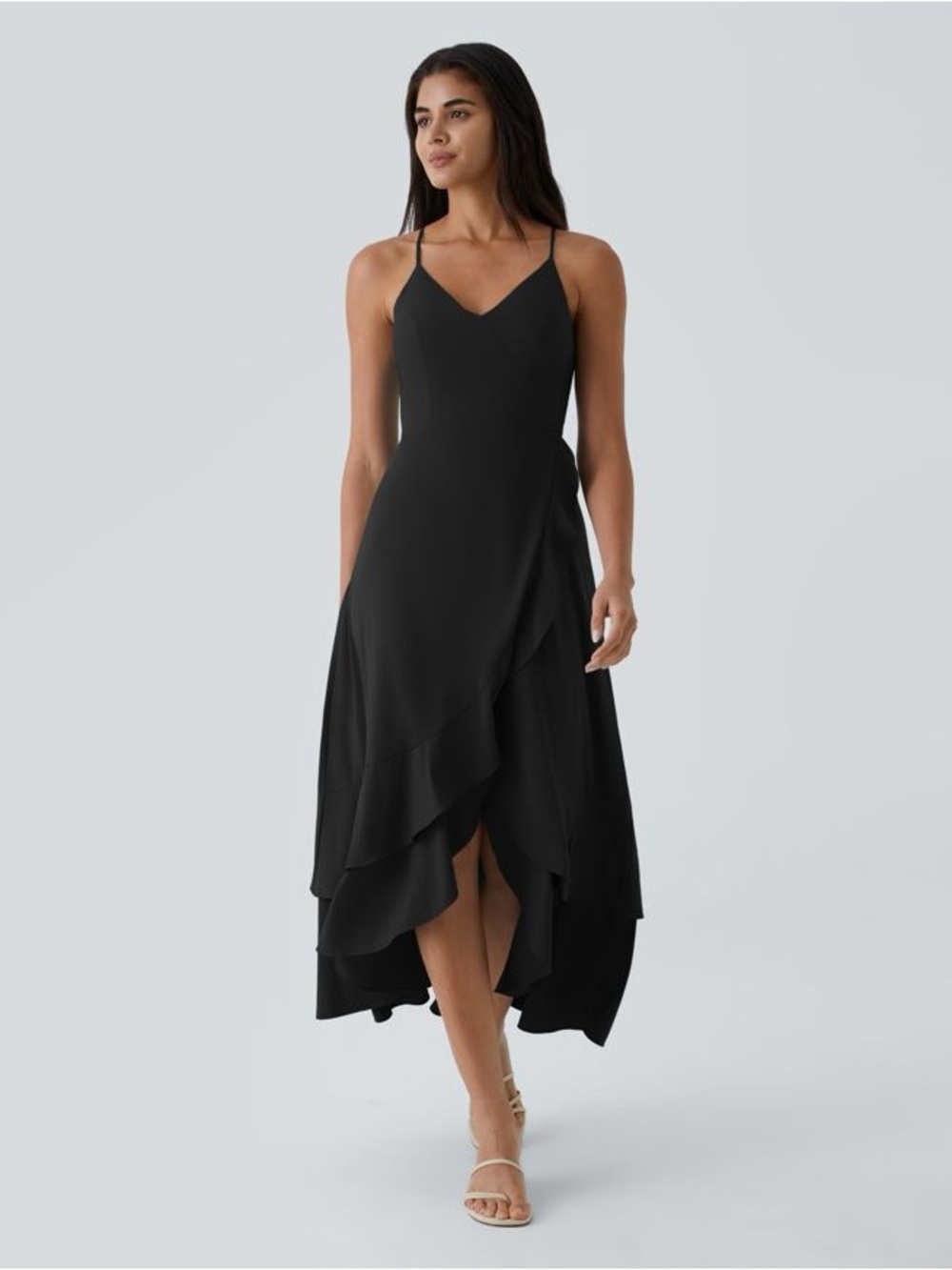 NWT Halara Breezeful Lace Up Back Ruffle Hem Maxi Dress Size S Black